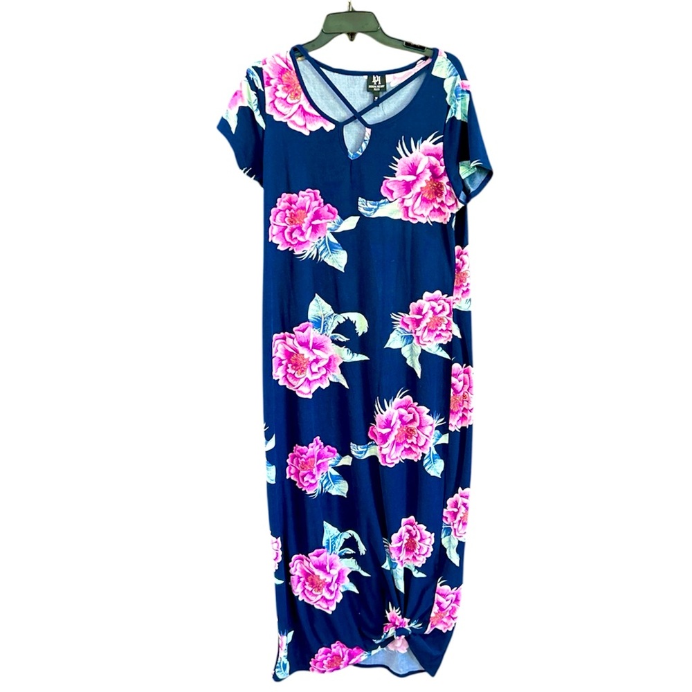 Floral Tropical Blue and Pink Plus Size Maxi Dress Size 1X Resortwear Party
